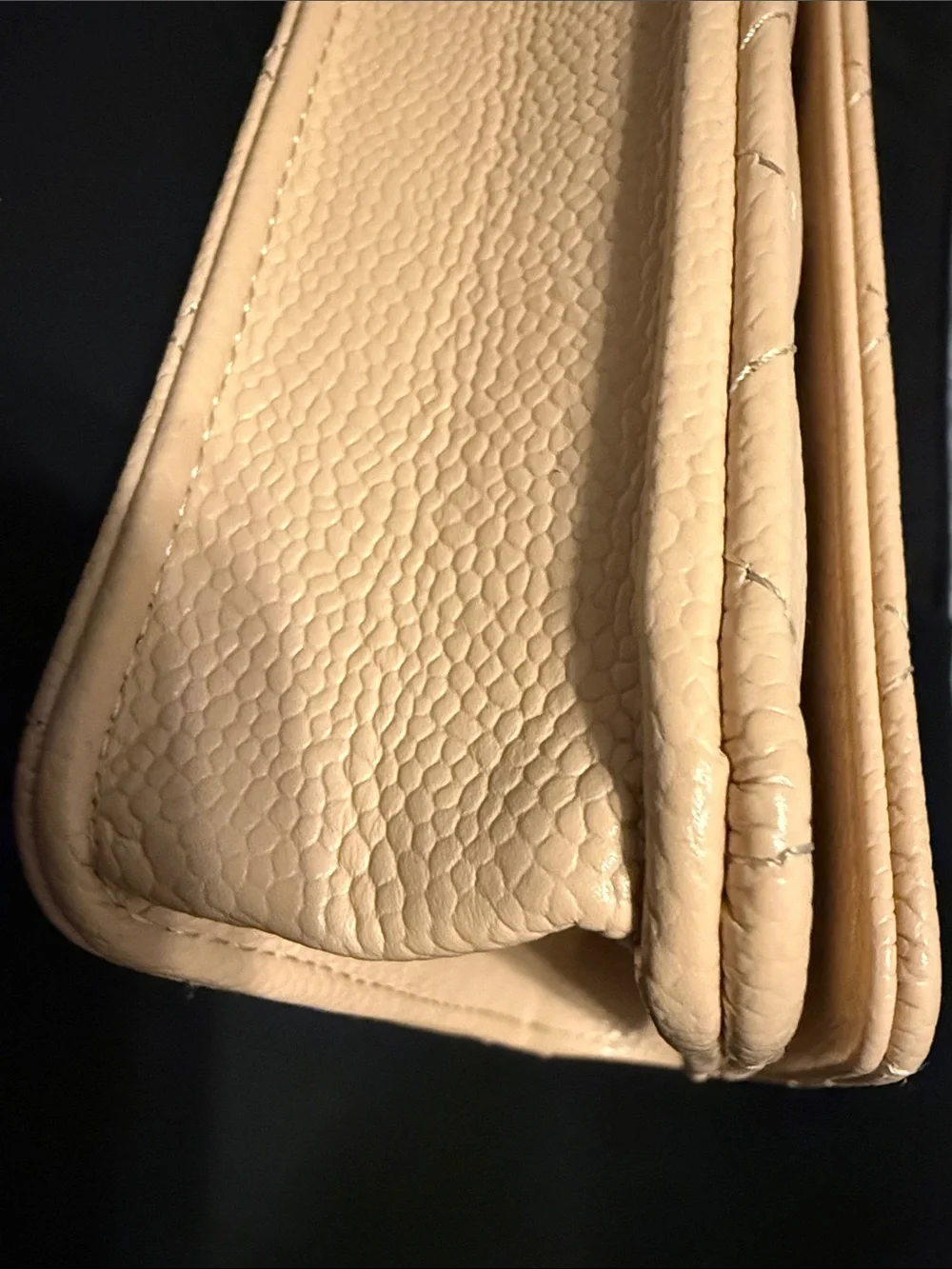 CHANEL Beige Quilted Caviar Wallet on Chain with Silver CC
